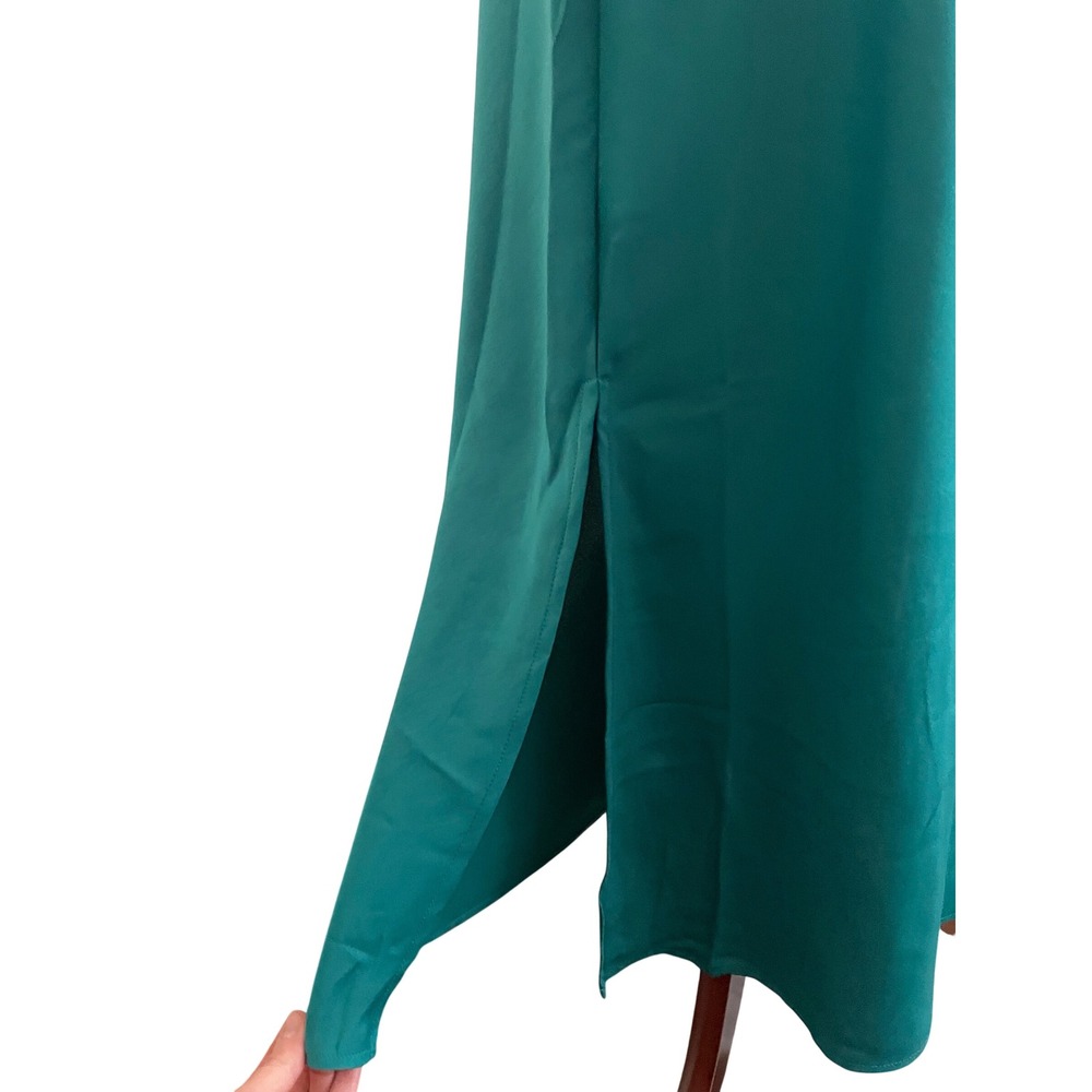 NWT Y2K Babydoll Satin Maxi Slip Dress Green Side Slit Medium Event Formal Chic - Picture 4 of 8